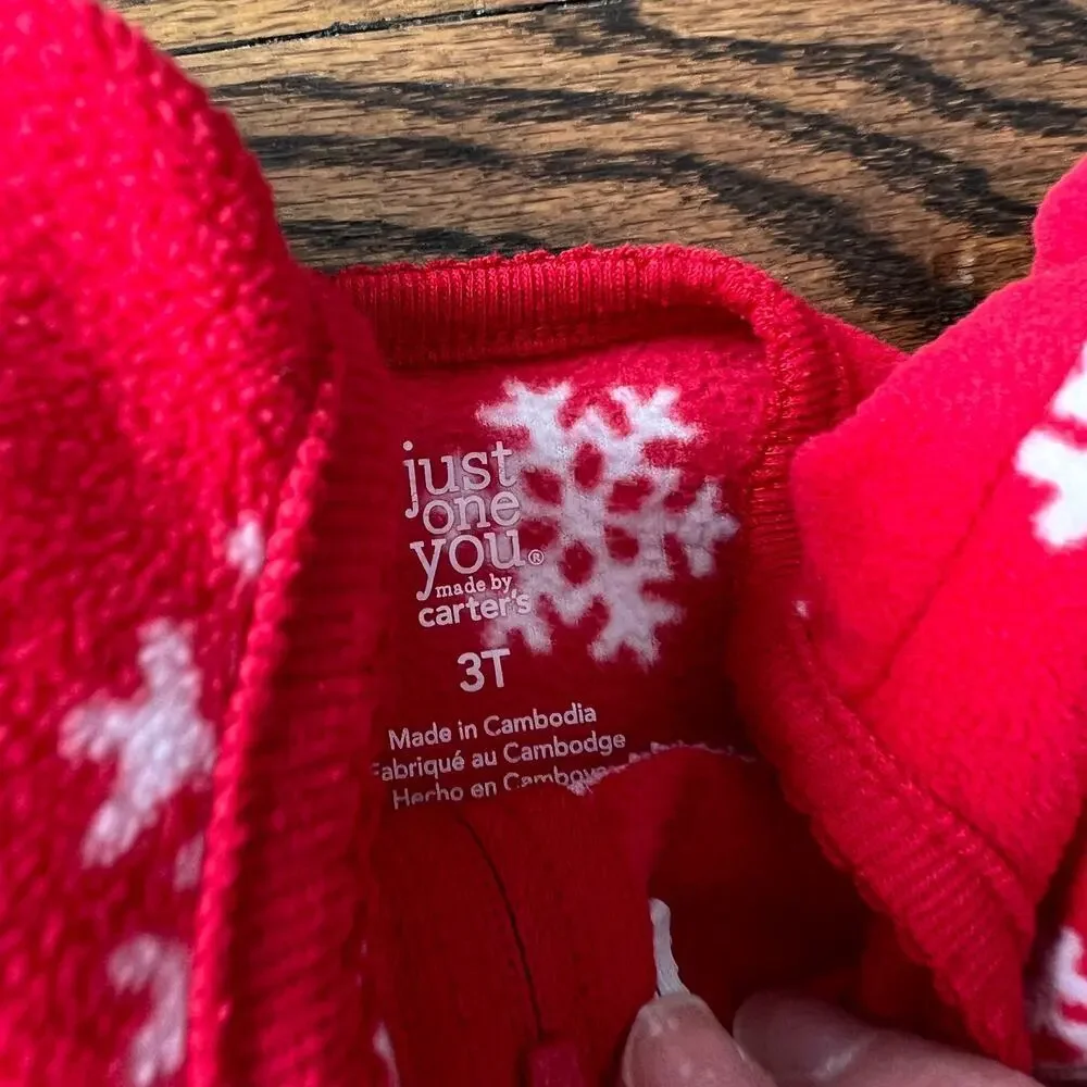 Carter's Fleece Zip Footie Pajama - Holiday Reindeer Christmas Winter - 3T